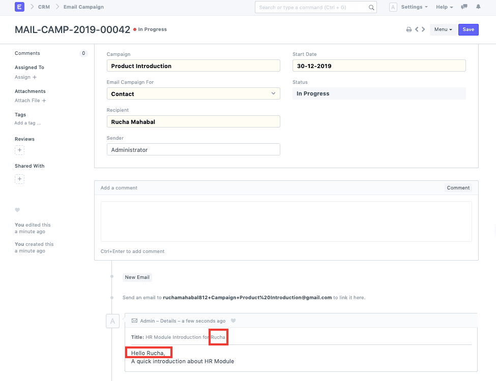Dữ liệu tài liệu Chiến dịch Email