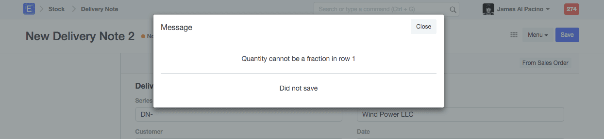 UoM Validation Message