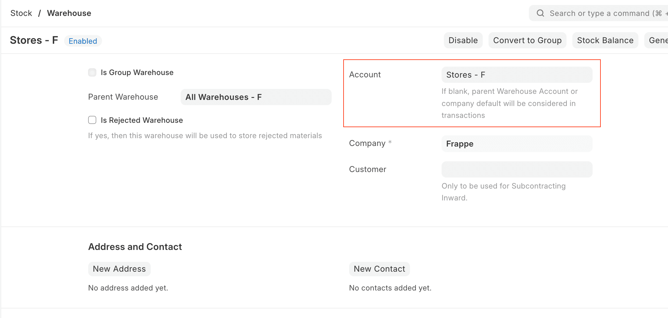 warehouse inventory account