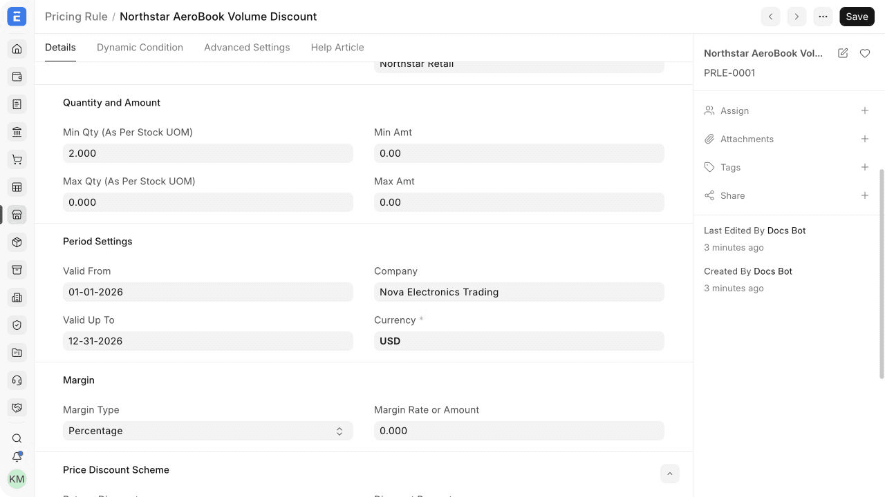 Pricing Rule quantity and period settings in ERPNext
