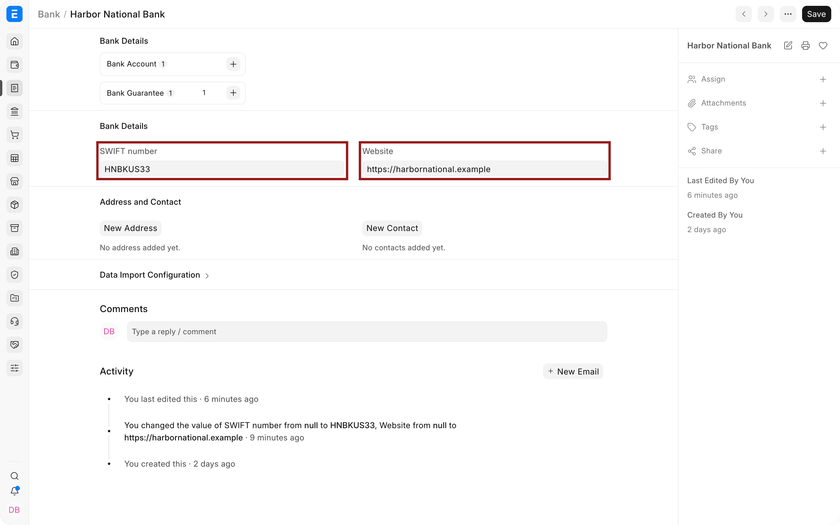 Số SWIFT và trang web trên danh mục Ngân hàng