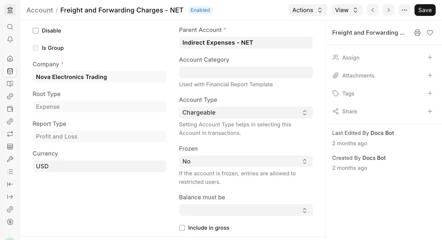 Tài khoản Freight and Forwarding Charges