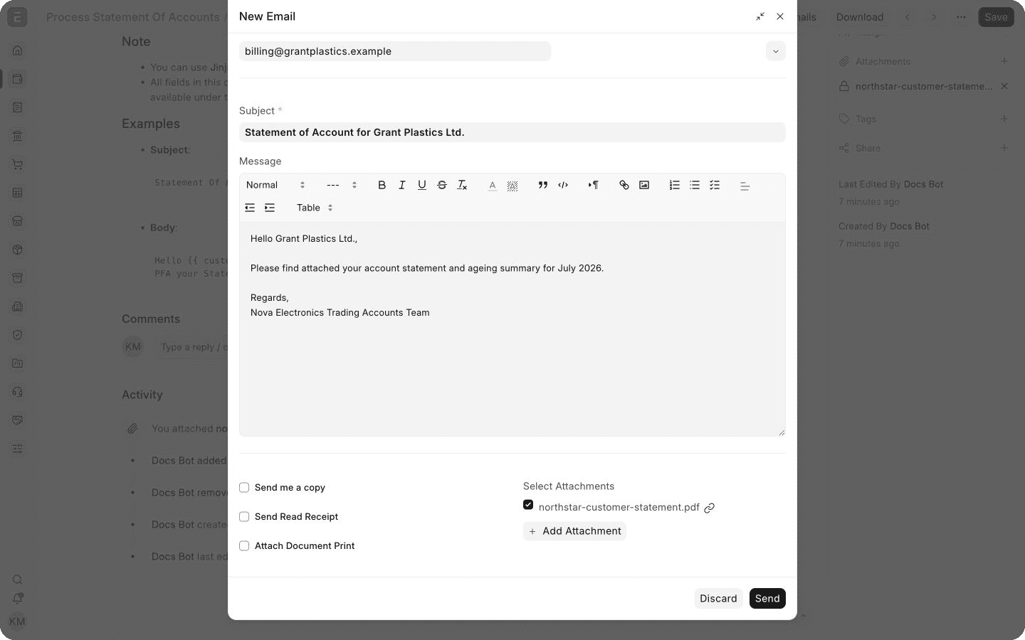Xem trước email sao kê công nợ gửi khách hàng