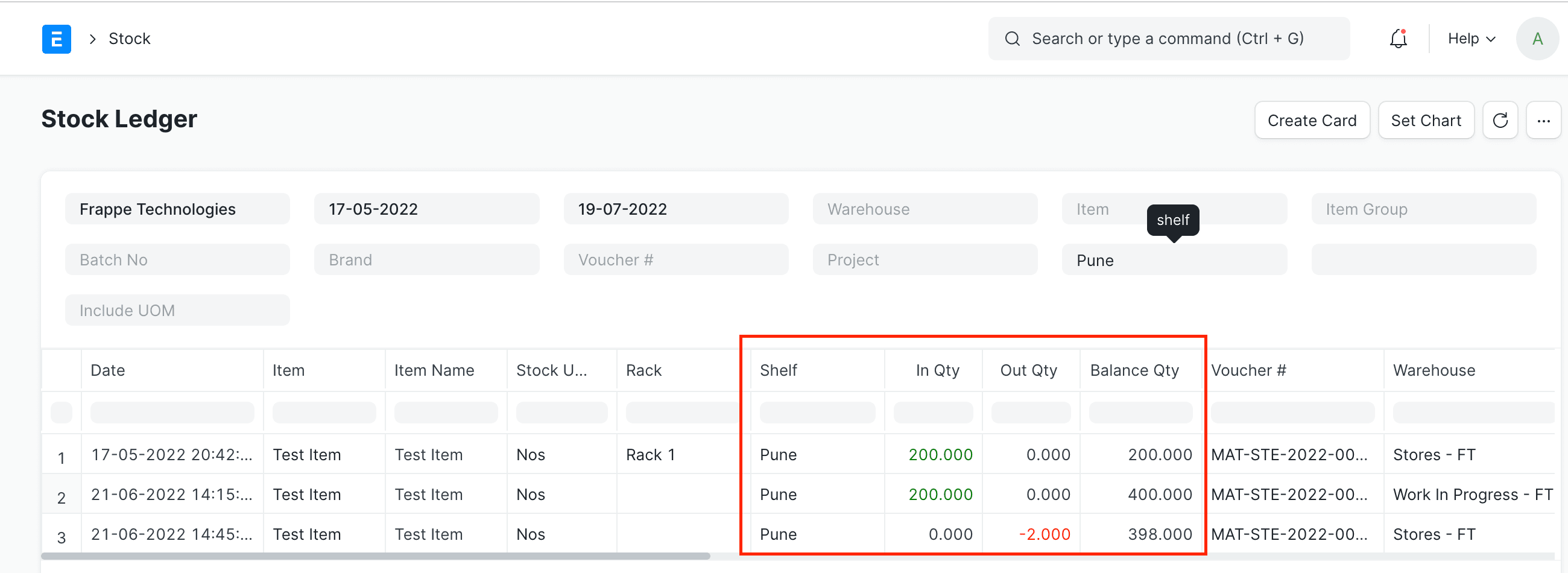 inventory dimension stock ledger