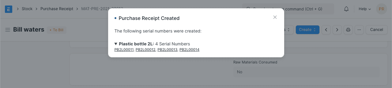 Serial Nos Created