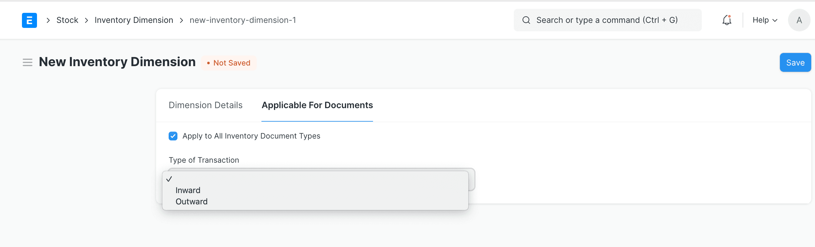 inventory dimension applicable for all inventory documents