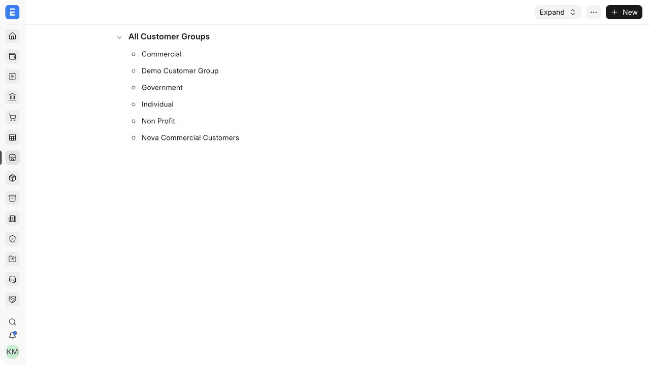 Cây nhóm khách hàng với Nova Commercial Customers.